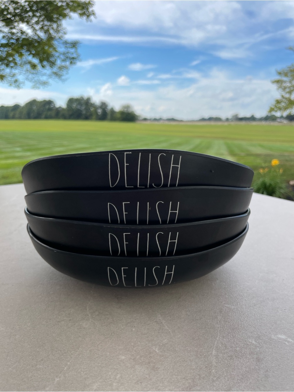 Rae Dunn by Enchante Black Melamine ‘Delish’ Serving Bowls - Set of 4 - 8.75”